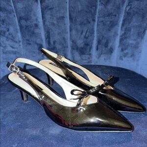 French Connection Black Patent Slingback Heels w/ Bow Accent Size 9